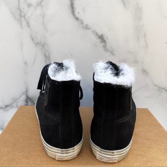 Saint Laurent Rivington logo black suede and fur high-top sneaker IT 37.5 US 7.5 - Picture 5 of 16